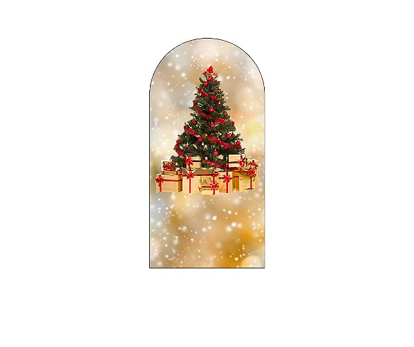 Painel De Festa Romano 1,00x2,00- Árvore de Natal Efeito Brilhos Dourados 027
