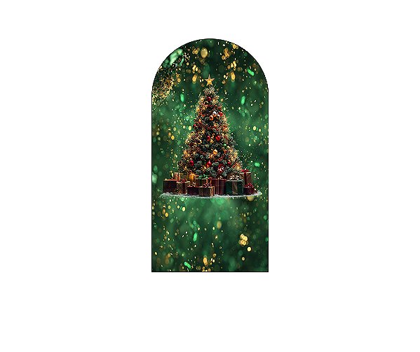 Painel De Festa Romano 1,00x2,00- Árvore de Natal Verde Efeito Brilhos 042