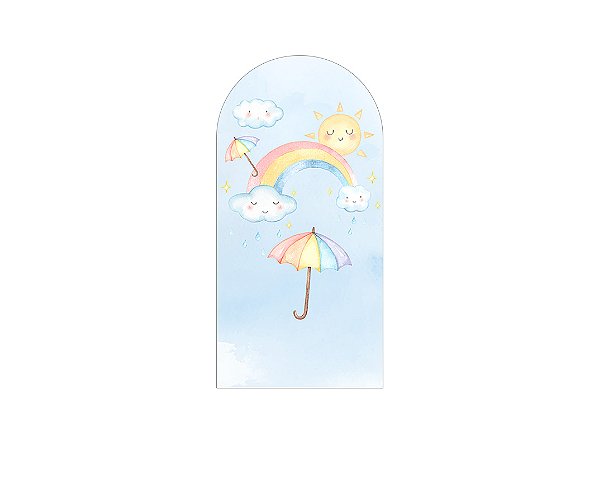 Painel De Festa Romano 1,00x2,00- Chuva de Amor Sol e Nuvens Aquarela 011