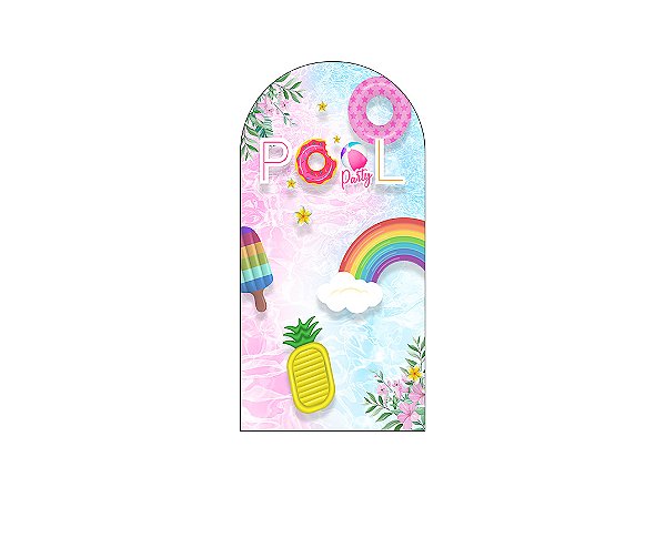 Painel De Festa Romano 1,00x2,00- Pool Party Azul e Rosa 001