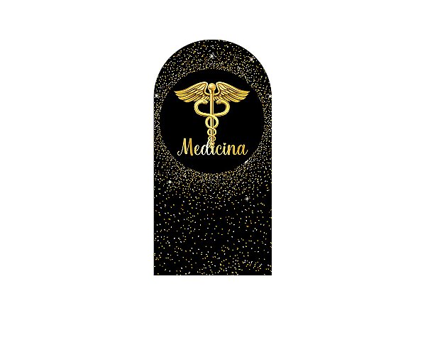 Painel De Festa Romano 1,00x2,00- Profissão Medicina Efeito Glitter Dourado 039