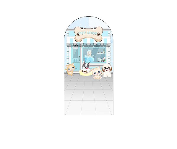 Painel De Festa Romano 1,00x2,00- Cachorrinhos Pet Shop Azul 005