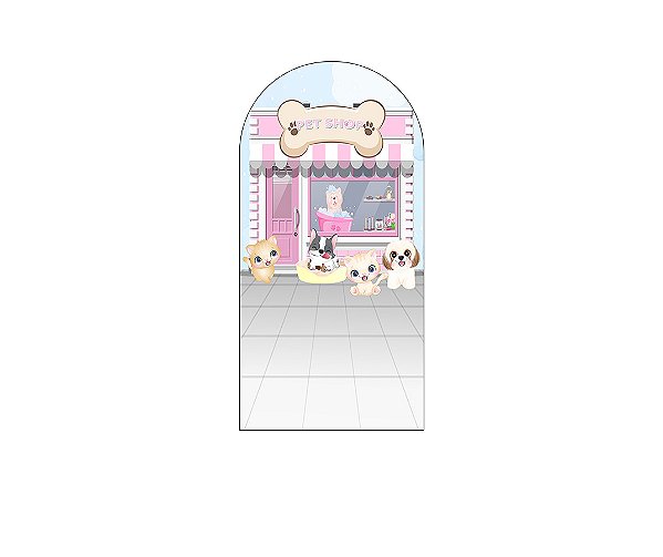 Painel De Festa Romano 1,00x2,00-  Cachorrinhos Pet Shop Rosa 006