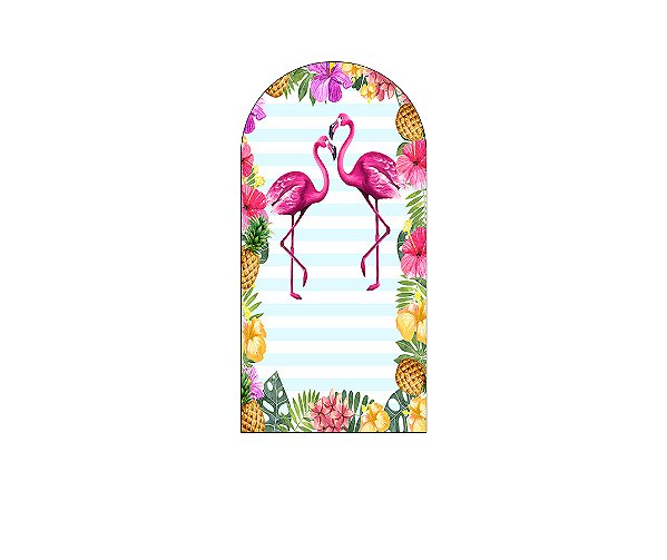 Painel De Festa Romano 1,00x2,00- Flamingo Tropical Duplo 014