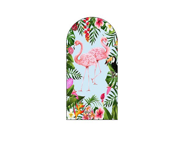 Painel De Festa Romano 1,00x2,00- Tropical Flamingos Folhas 021