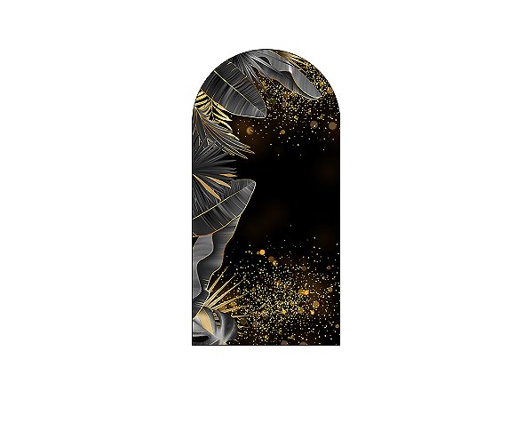 Painel De Festa Romano 1,00x2,00- Tropical Chique Preto com Dourado 022