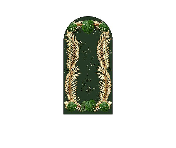 Painel De Festa Romano 1,00x2,00- Tropical Chique Verde com Dourado 024
