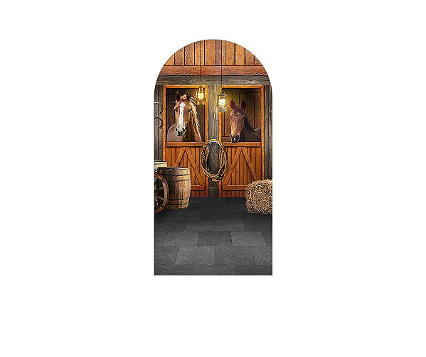 Painel De Festa Romano 1,00x2,00- Cavalos non Estábulo Iluminado 015