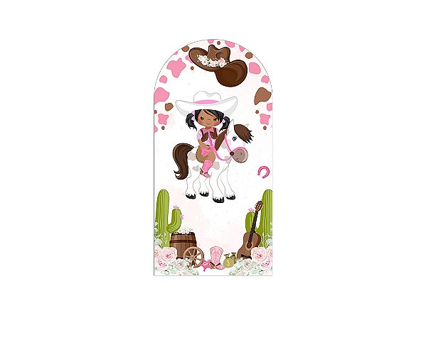Painel De Festa Romano 1,00x2,00- Vaqueira e Cavalo Cute 026