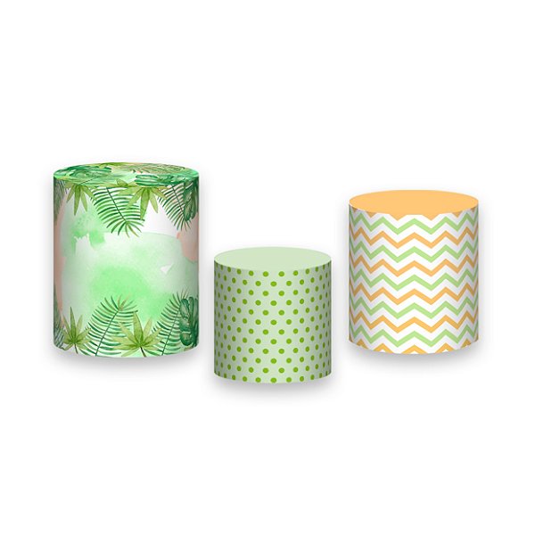 Trio De Capas De Cilindro - Fundo Aquarelado Bege e Verde 064