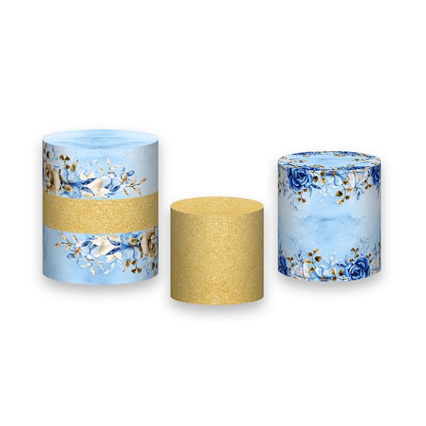 Trio De Capas De Cilindro - Dia das Mães Floral Dourado e Azul 079