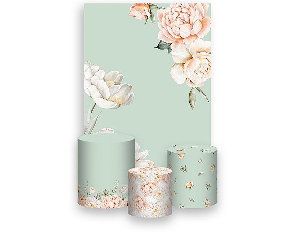 Painel De Festa Vertical 1,50 x 2,20 + Trio De Capas Cilindro - Dia das Mães Floral 106