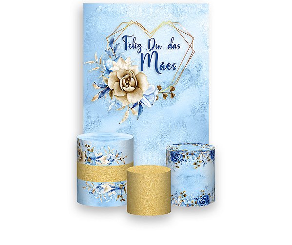 Painel De Festa Vertical 1,50 x 2,20 + Trio De Capas Cilindro - Dia das Mães Coração e Flores 110