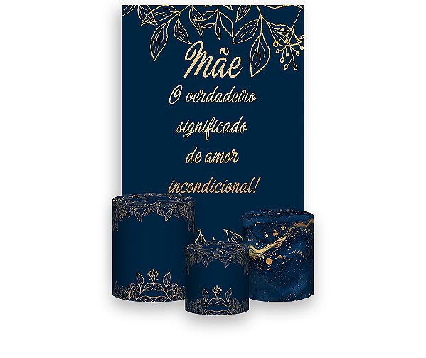 Painel De Festa Vertical 1,50 x 2,20 + Trio De Capas Cilindro - Dia das Mães Folhagens Douradas 114