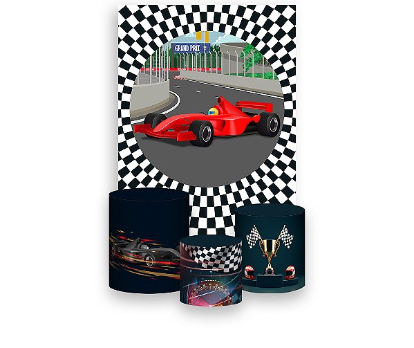 Painel De Festa Vertical 1,50 x 2,20 + Trio De Capas Cilindro - Corrida de Carros 020