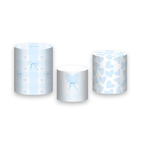 Trio De Capas De Cilindro - Laços e Corações Neutros Azul 071
