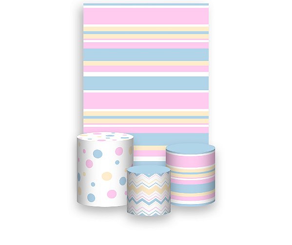 Painel De Festa Vertical 1,50 x 2,20 + Trio De Capas Cilindro - Listras Coloridas 057