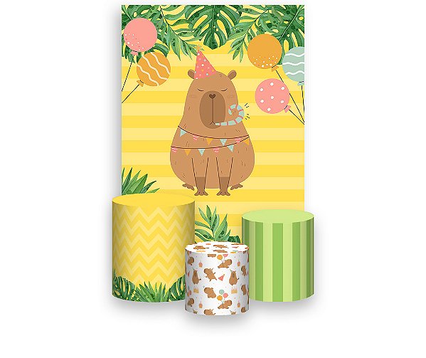 Painel De Festa Vertical 1,50 x 2,20 + Trio De Capas Cilindro - Capivara Festeira 084