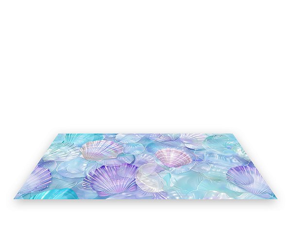 Painel De Festa Tapete Em Lona 2,50x1,35 - Conchas Furtacor Verde e Lilás 030