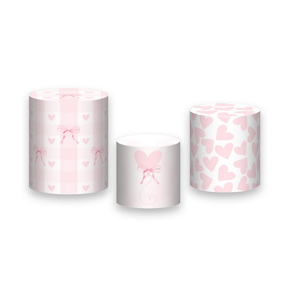 Trio De Capas De Cilindro - Laços e Corações Neutros Rosa 073