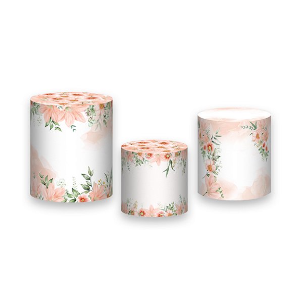 Trio De Capas De Cilindro - Floral Tons Salmão 099