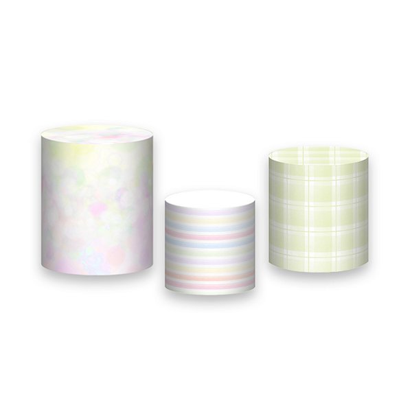 Trio De Capas De Cilindro - Jardim Aquarela Amarelo Suave e Rosa 047