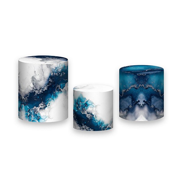 Trio De Capas De Cilindro - Efeito Mármore Azul e Prateado 116