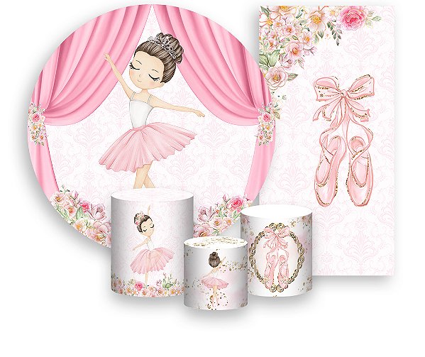 Painel De Festa + Trio De Capas Cilindro + Faixa Veste Fácil - Bailarina Morena e Flores 018