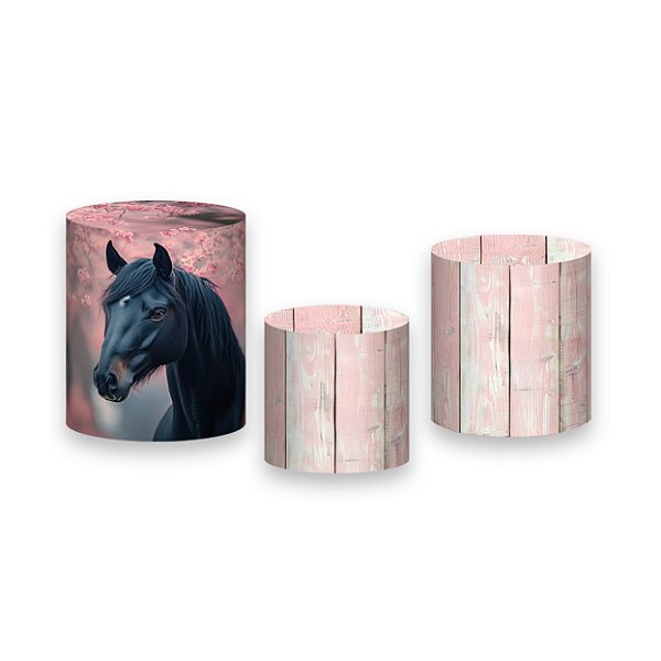 Trio De Capas De Cilindro - Cavalo Preto e Árvores de Cerejeira 032