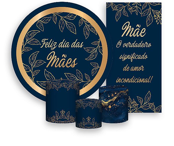 Painel De Festa + Trio De Capas Cilindro + Faixa Veste Fácil - Dia das Mães Azul 028