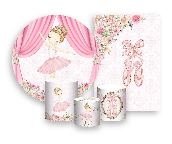 Kit 2 Painéis De Festa + Trio De Capas Cilindro - Bailarina Loira e Flores 017
