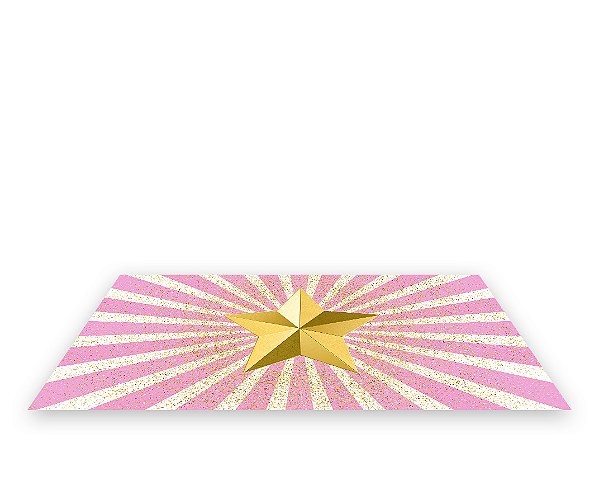 Painel De Festa Tapete Em Lona 2,50x1,35 - Circo Rosa Estrela Dourada 024