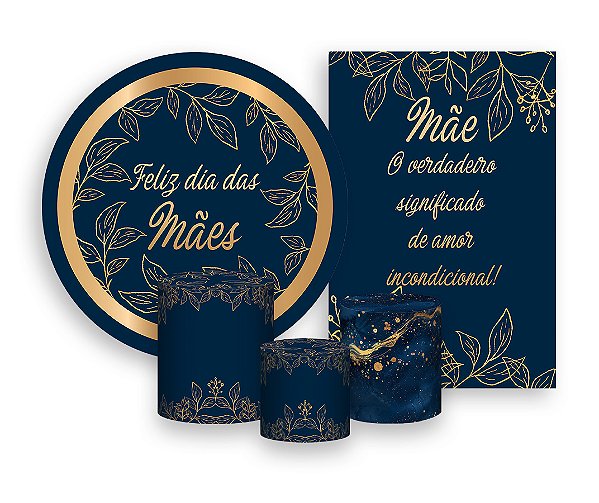 Kit 2 Painéis De Festa + Trio De Capas Cilindro - Dia das Mães Azul e Folhagens 028