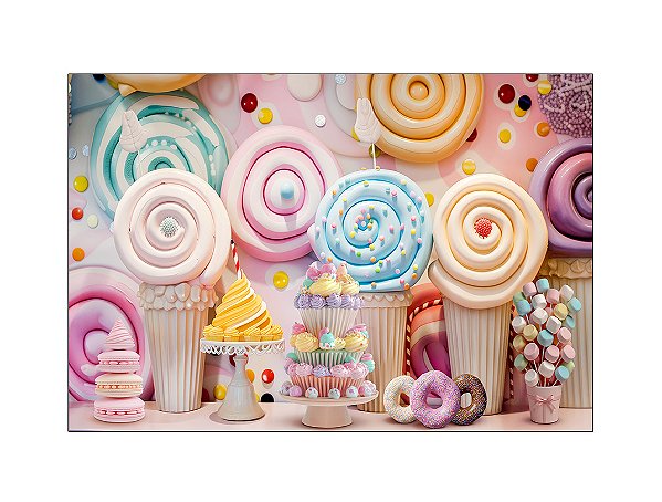 Fundo Fotográfico 2,20 x 1,50 - Pirulitos e Torre de Doces 014