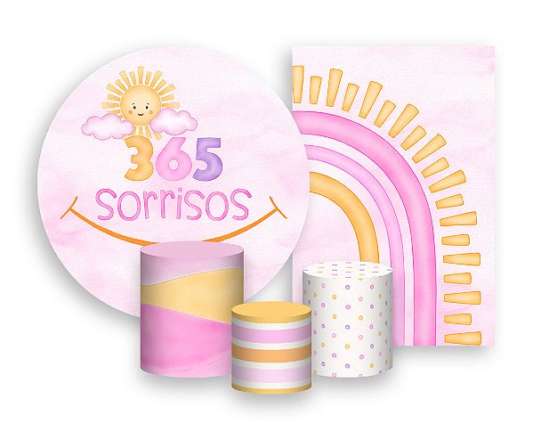 Kit 2 Painéis De Festa + Trio De Capas Cilindro - 365 Sorrisos Rosa 026