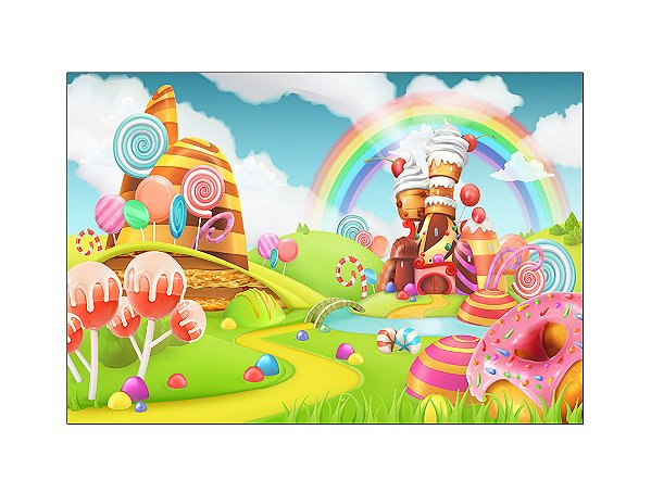 Fundo Fotográfico 2,20 x 1,50 - Cidade de Doces em Desenho 015