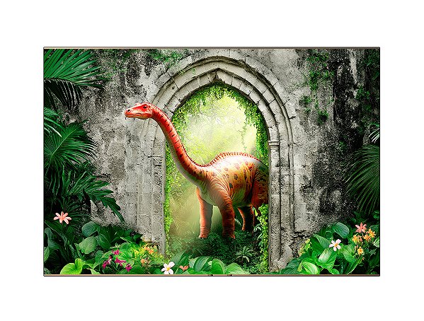 Fundo Fotográfico 2,20 x 1,50 - Dinossauro na Floresta Arco de Pedra 007