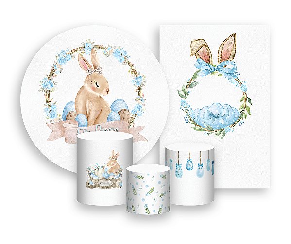 Kit 2 Painéis De Festa + Trio De Capas Cilindro - Feliz Páscoa Coelho com Ovos 009