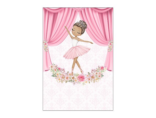 Painel De Festa Vertical 1,50 x 2,20 - Bailarina Cortina e Flores 038