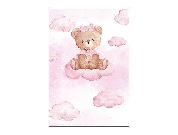 Painel De Festa Vertical 1,50 x 2,20 - Ursinha Nuvens Rosas 115