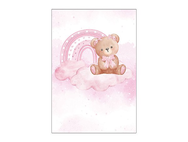 Painel De Festa Vertical 1,50 x 2,20 - Ursinha Arco-íris Rosa 116