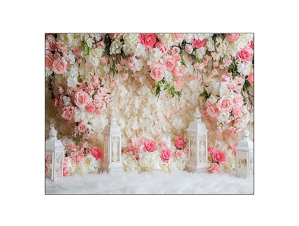 Fundo Fotográfico 1,55 x 1,20 - Galhos e Flores Branco e Rosa 201