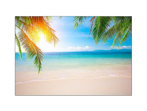 Fundo Fotográfico 2,20 x 1,50 - Praia Tropical Com Por do Sol 037