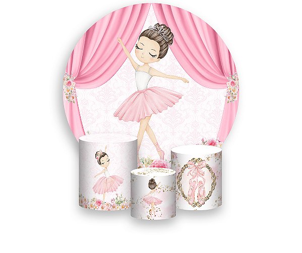 Painel De Festa Redondo 1,50 x 1,50 + Bailarina Morena e Cortina Rosa 035