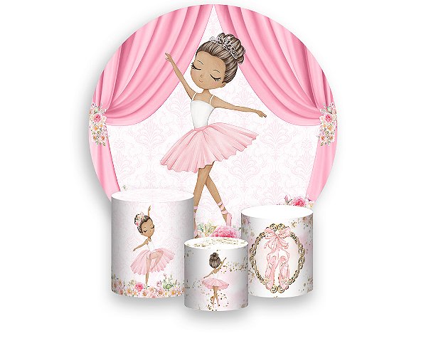 Painel De Festa Redondo 1,50 x 1,50 + Bailarina Cute e Cortina Rosa 036