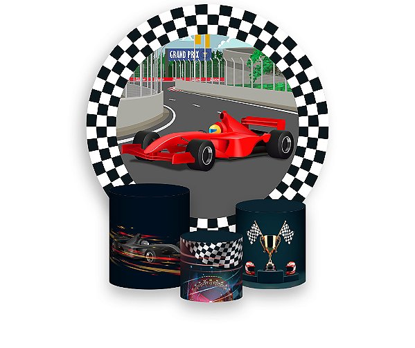 Painel De Festa Redondo 1,50 x 1,50 + Carro De Corrida e Troféu 019