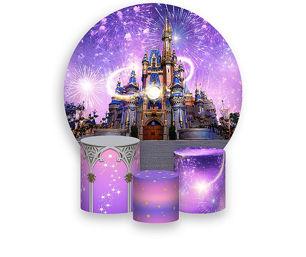 Painel De Festa Redondo 1,50 x 1,50 + Castelo com Fogos Comemorativos 006