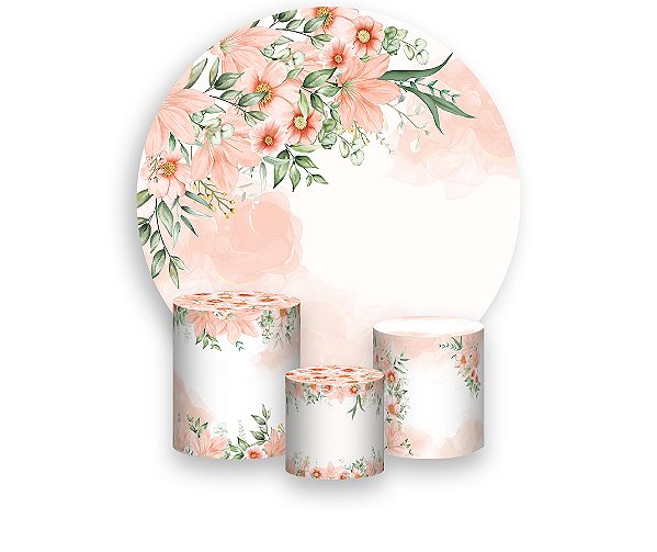 Painel De Festa Redondo 1,50 x 1,50 + Floral Tons Salmão 090