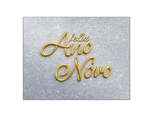 Painel de Festa Horizontal 1,55 X 1,20 - Glitter Prata Feliz Ano Novo em Dourado 002