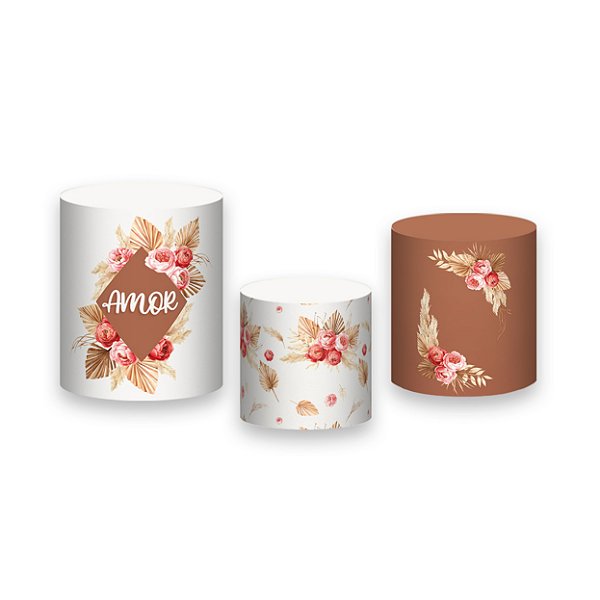 Trio De Capas De Cilindro - Floral Boho Tons de Mocha 015